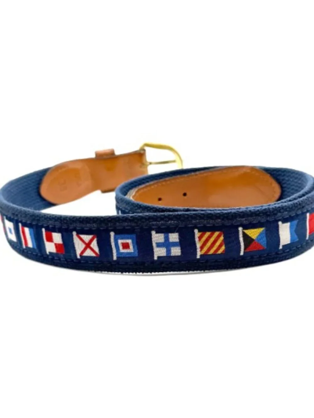 Zep-Pro Navy Nautical Flag Web Belt Preppy Made USA Sz 38